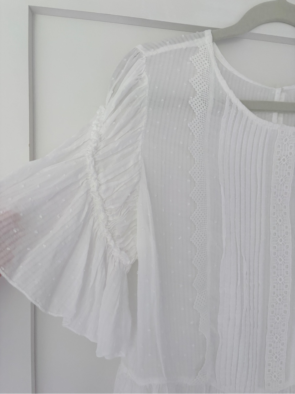 Zara Women’s White Cotton Sheer Eyelet Peplum Blouse - Picture 7 of 15